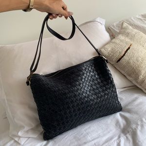 Blue Leather Intrecciato Bag